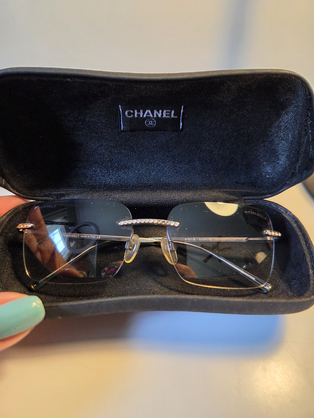 CHANEL Rimless Sunglasses Silver with Blue Gradient Lenses - Picture 3 of 14